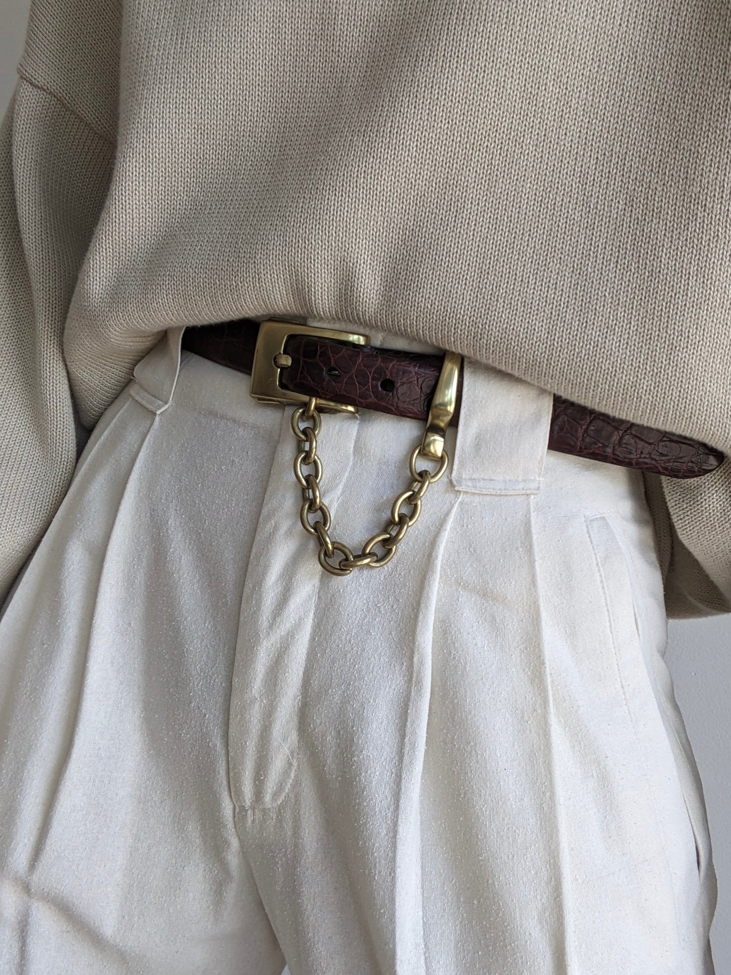 Vintage DKNY Embossed Leather & Hanging Chain Belt