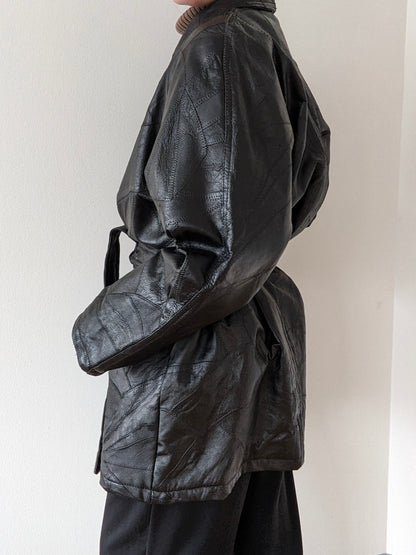 Vintage Onyx Belted Patchwork Leather Coat