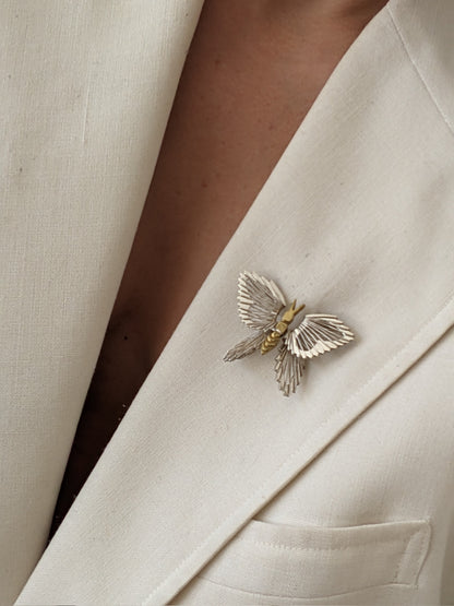Vintage Two-Toned Sterling Silver Butterfly Brooch