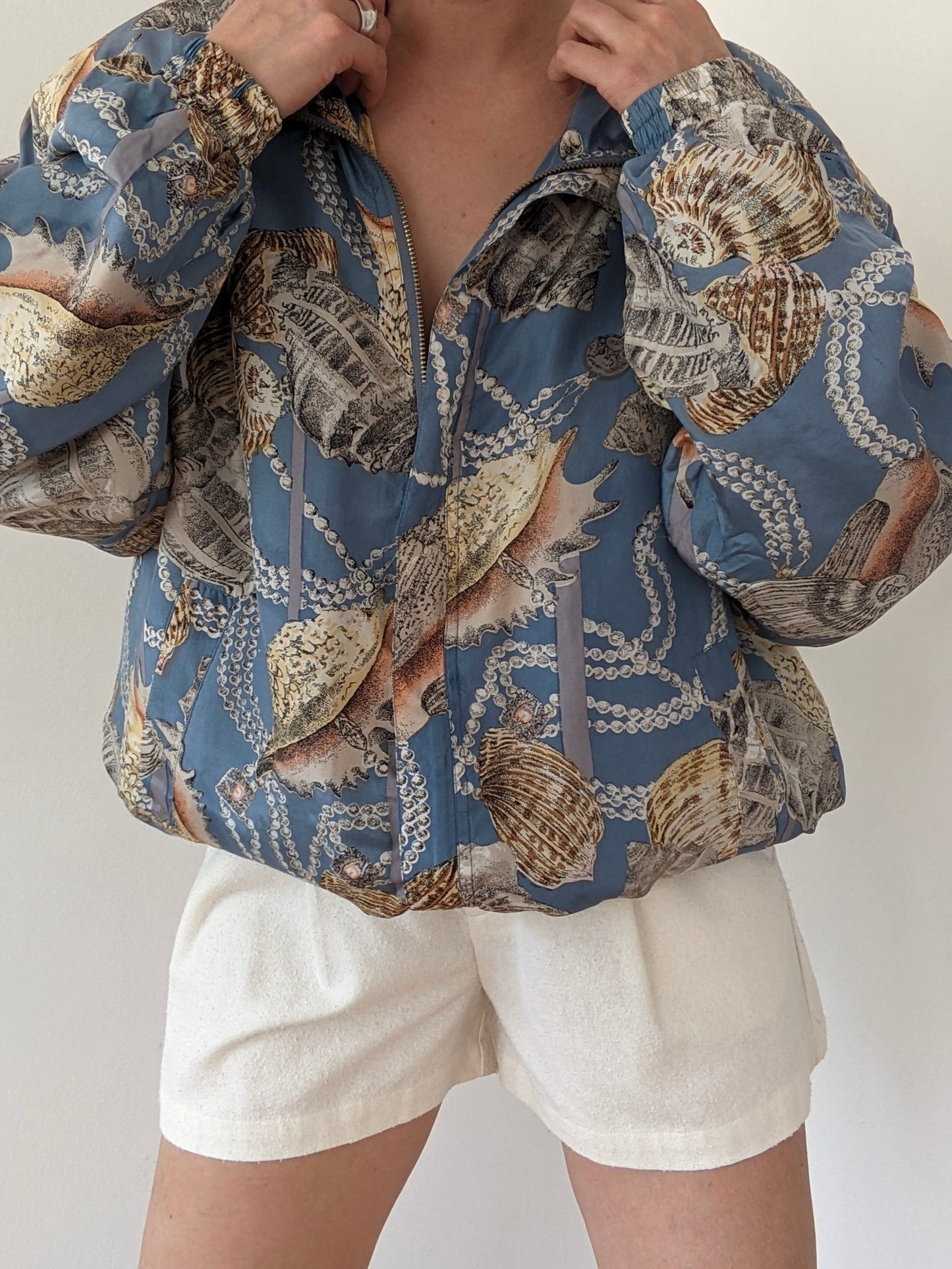 Vintage Shell Print Silk Bomber Jacket