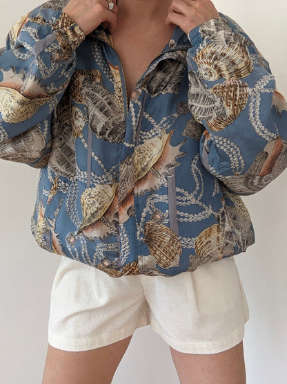 Vintage Shell Print Silk Bomber Jacket