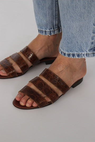 Rare Vintage Croc-Embossed Strappy Slides