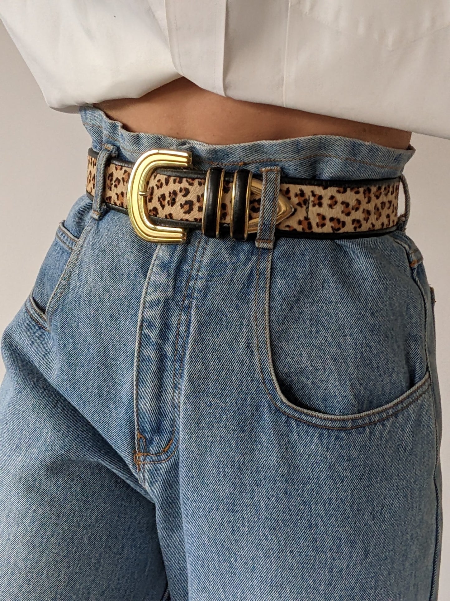 Vintage Printed Calf Hair & Leather Belt
