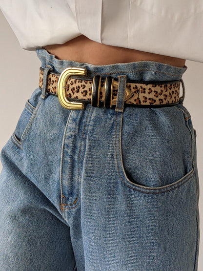 Vintage Printed Calf Hair & Leather Belt