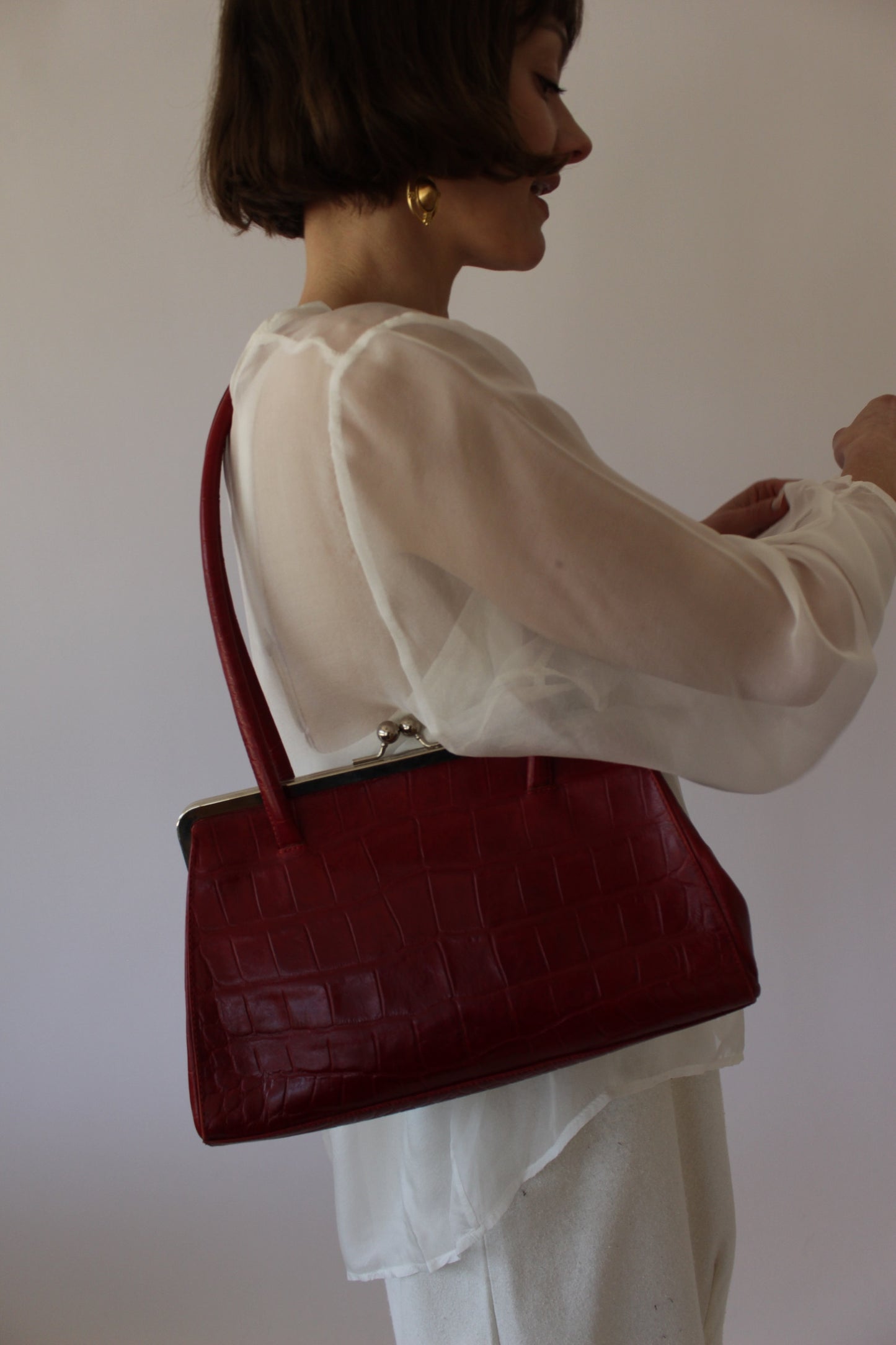Bold Vintage Red Embossed Leather Bag