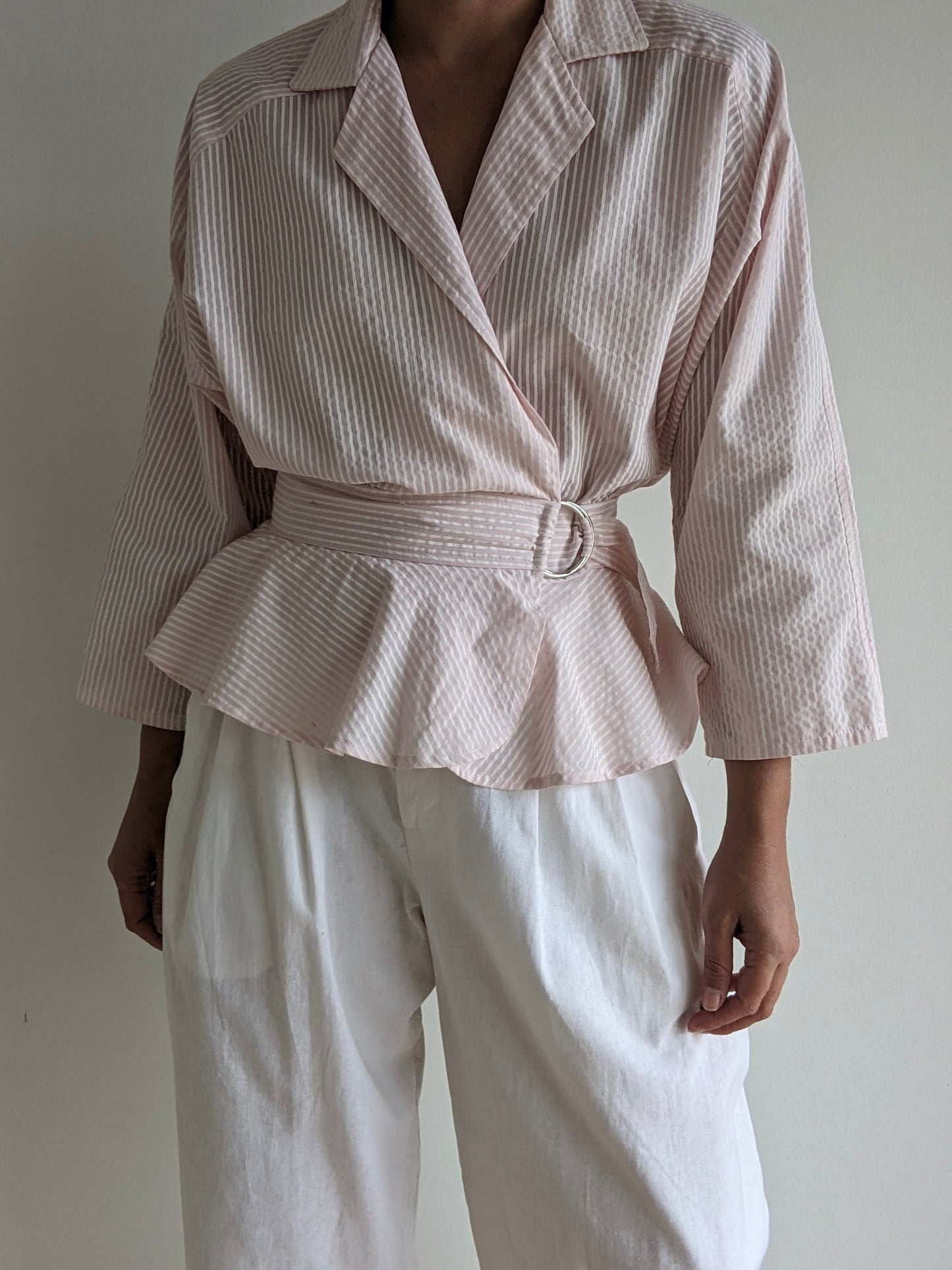 Lovely Vintage Striped Peplum Wrap Blouse