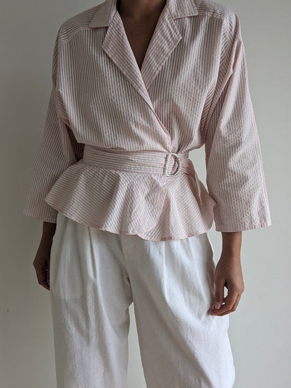 Lovely Vintage Striped Peplum Wrap Blouse