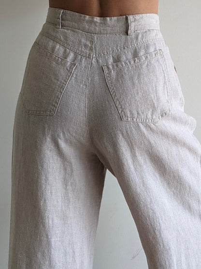 Vintage Oat Linen Wide Leg Trousers