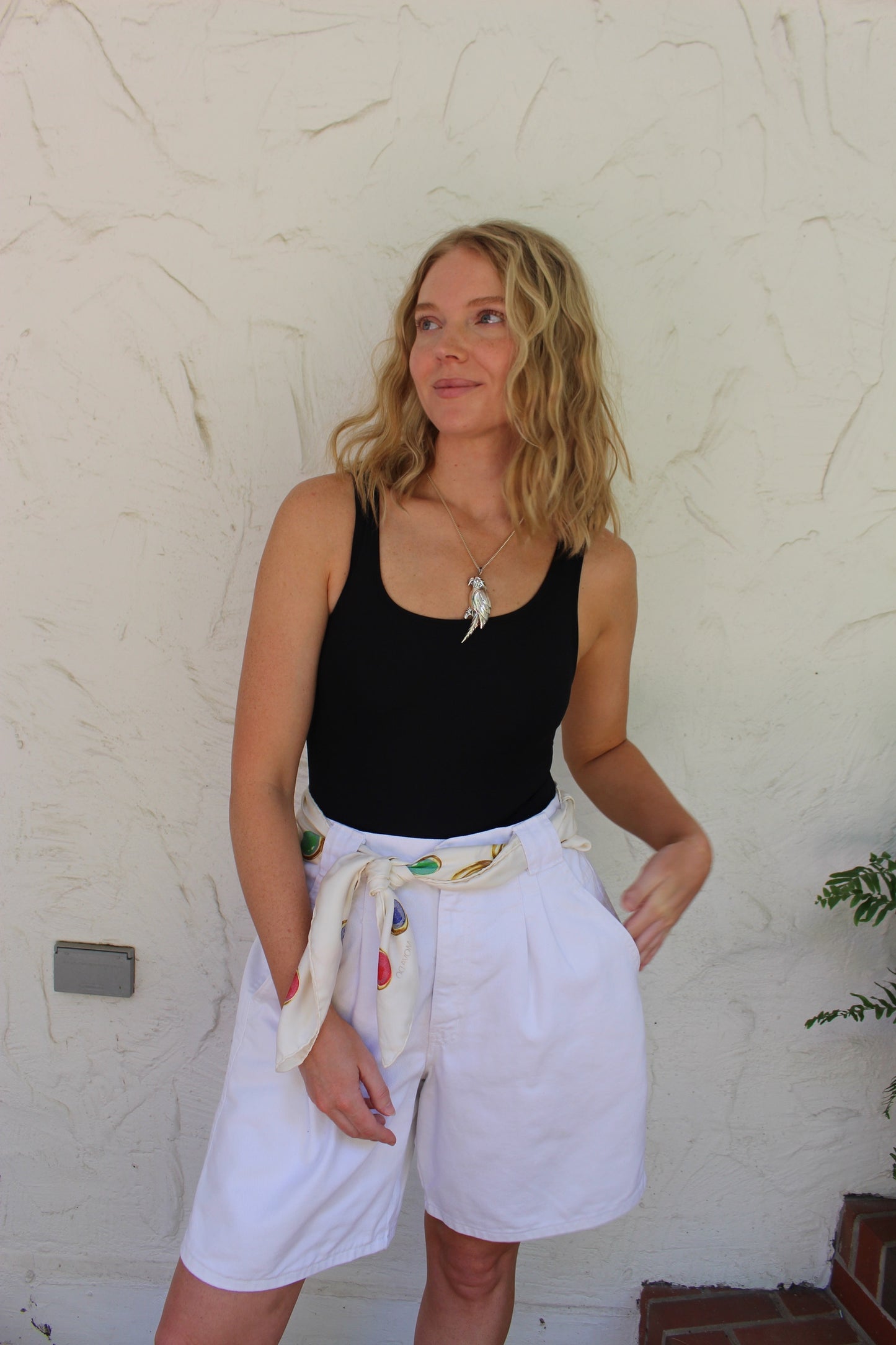 Vintage Pearl Pleated Denim Shorts