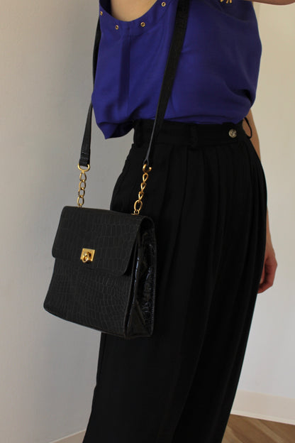 Vintage Caviar Croc-Embossed Leather Purse