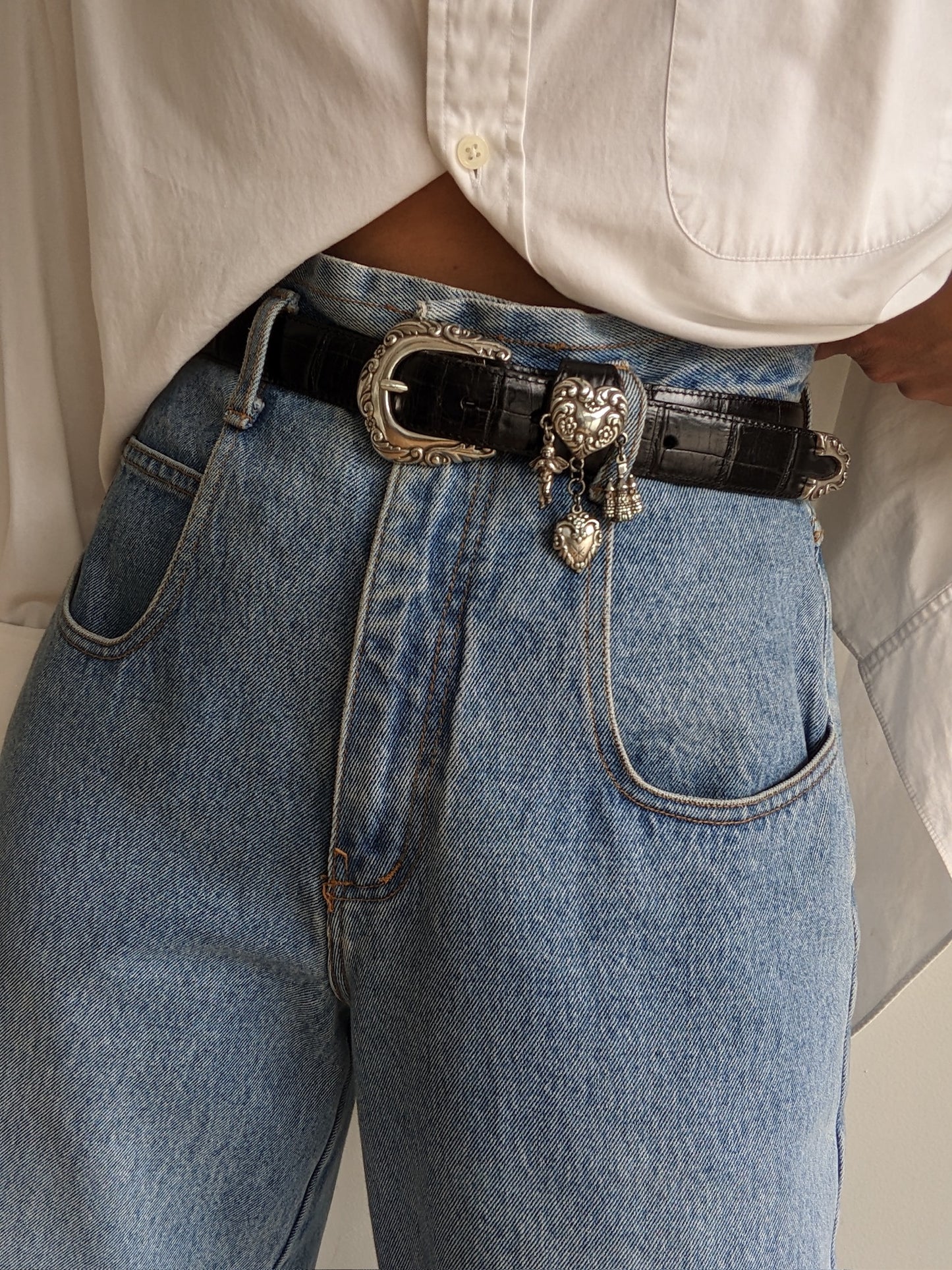 Favorite Vintage Onyx Leather & Hanging Charms Belt