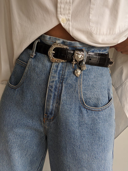 Favorite Vintage Onyx Leather & Hanging Charms Belt