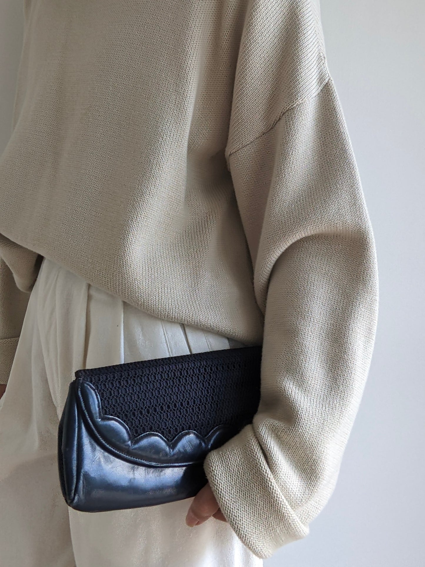 Vintage Midnight Scalloped Leather & Netted Clutch