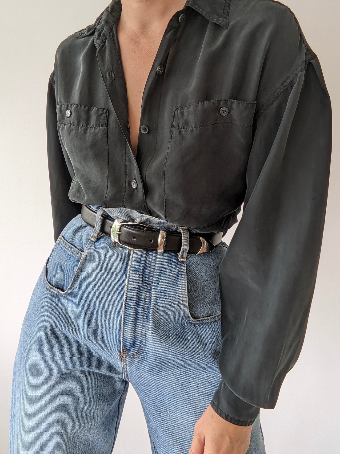 Vintage Black Washed Silk Blouse