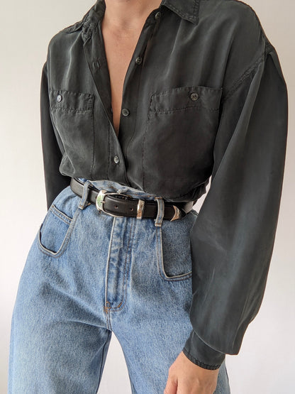 Vintage Black Washed Silk Blouse