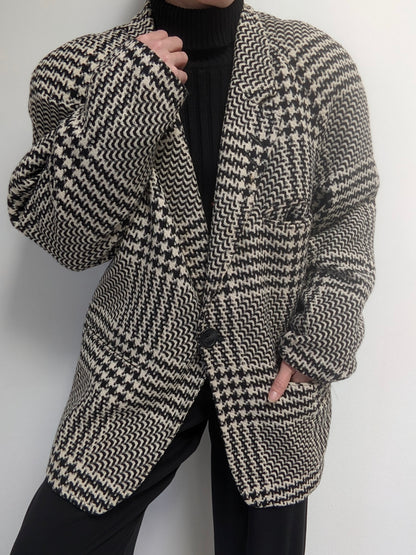 Vintage Woven Houndstooth Wool Coat