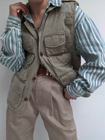 Vintage Khaki Cotton Cargo Vest