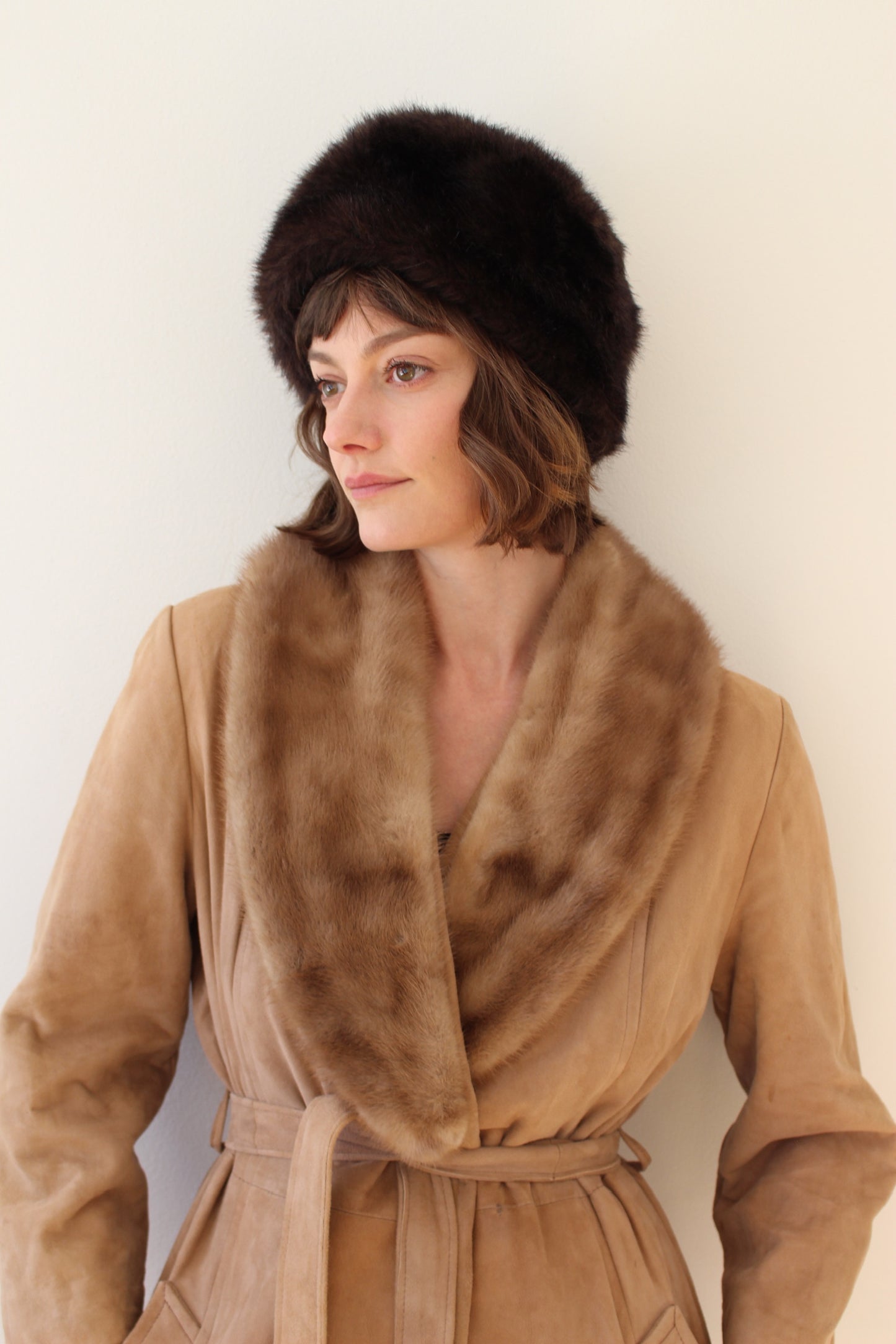 Rare Vintage Belted Suede & Fur Collar Coat