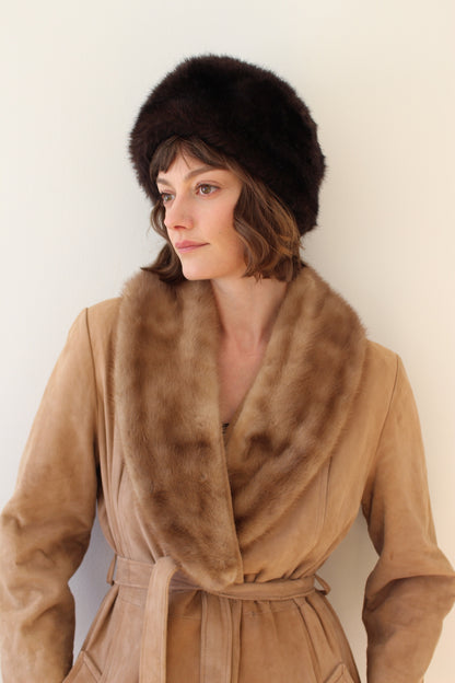 Rare Vintage Belted Suede & Fur Collar Coat