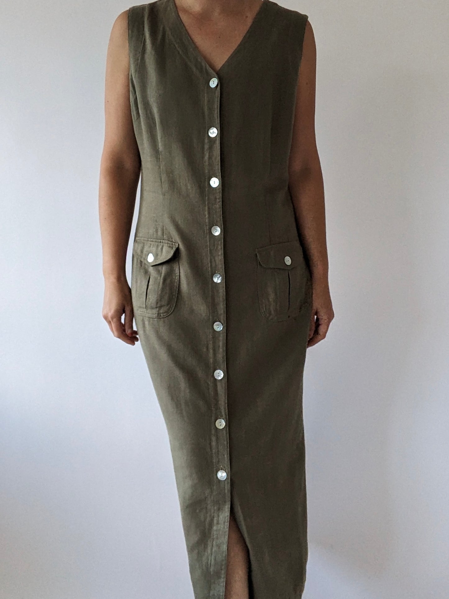 Vintage Olive Linen Market Dress