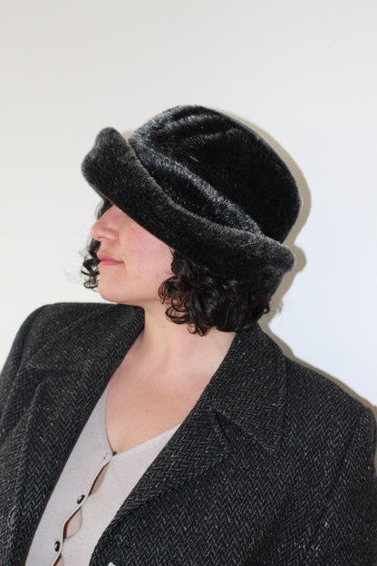 Vintage Charcoal Faux Fur Bucket Hat