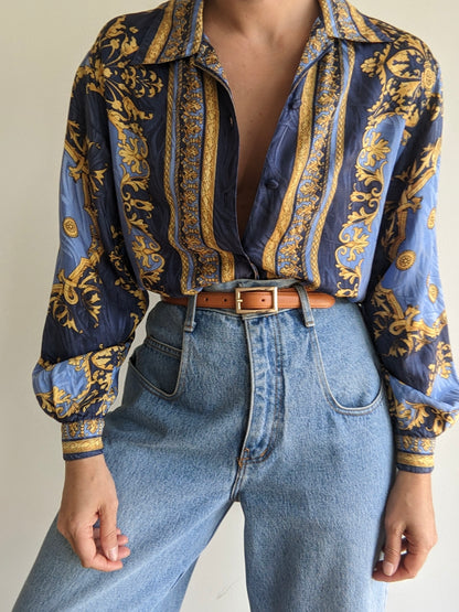 Vintage Silk Baroque Print Blouse