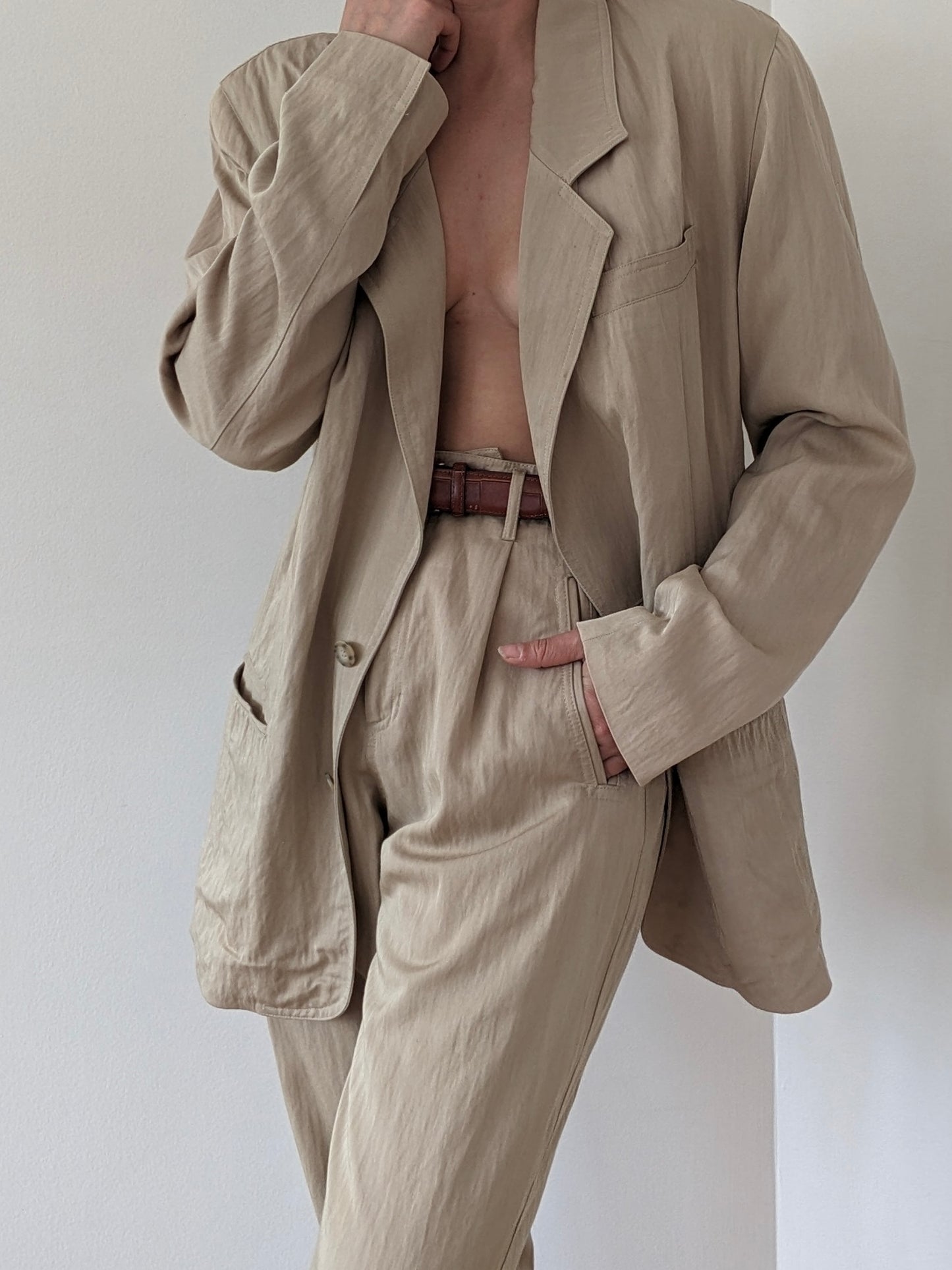 VIntage Khaki Pleated Pantsuit