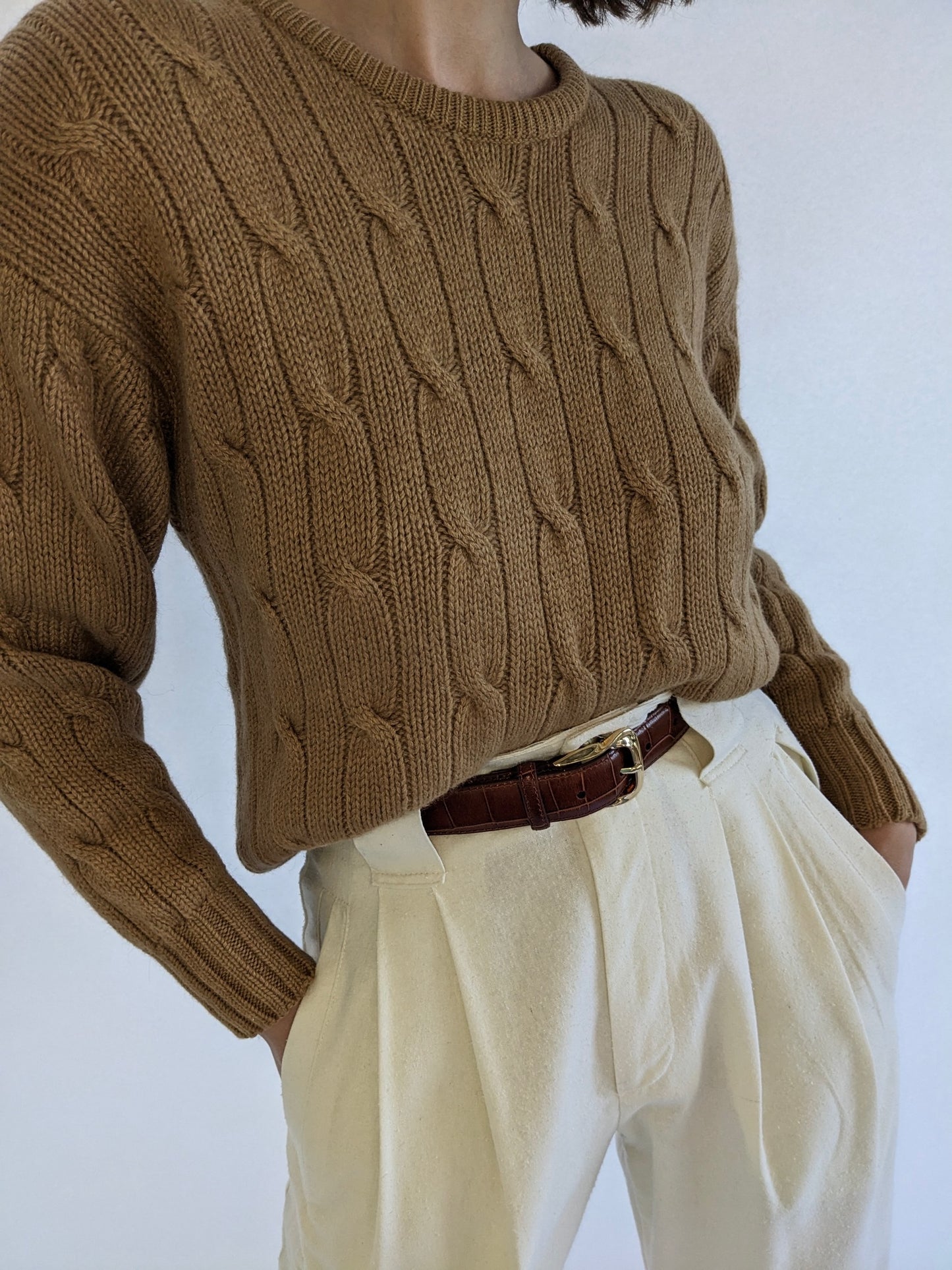 Vintage Cable Knit Camel Hair Sweater