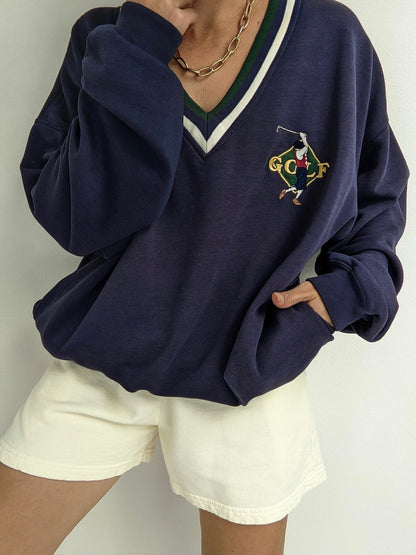 Vintage Golf Embroidered V-Neck Sweatshirt