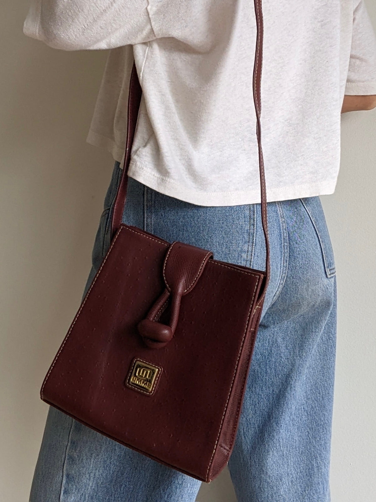 Stunning Vintage Oxblood Ostrich-Embossed Leather Purse