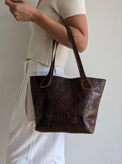 Vintage Tobacco Embossed Leather Tote