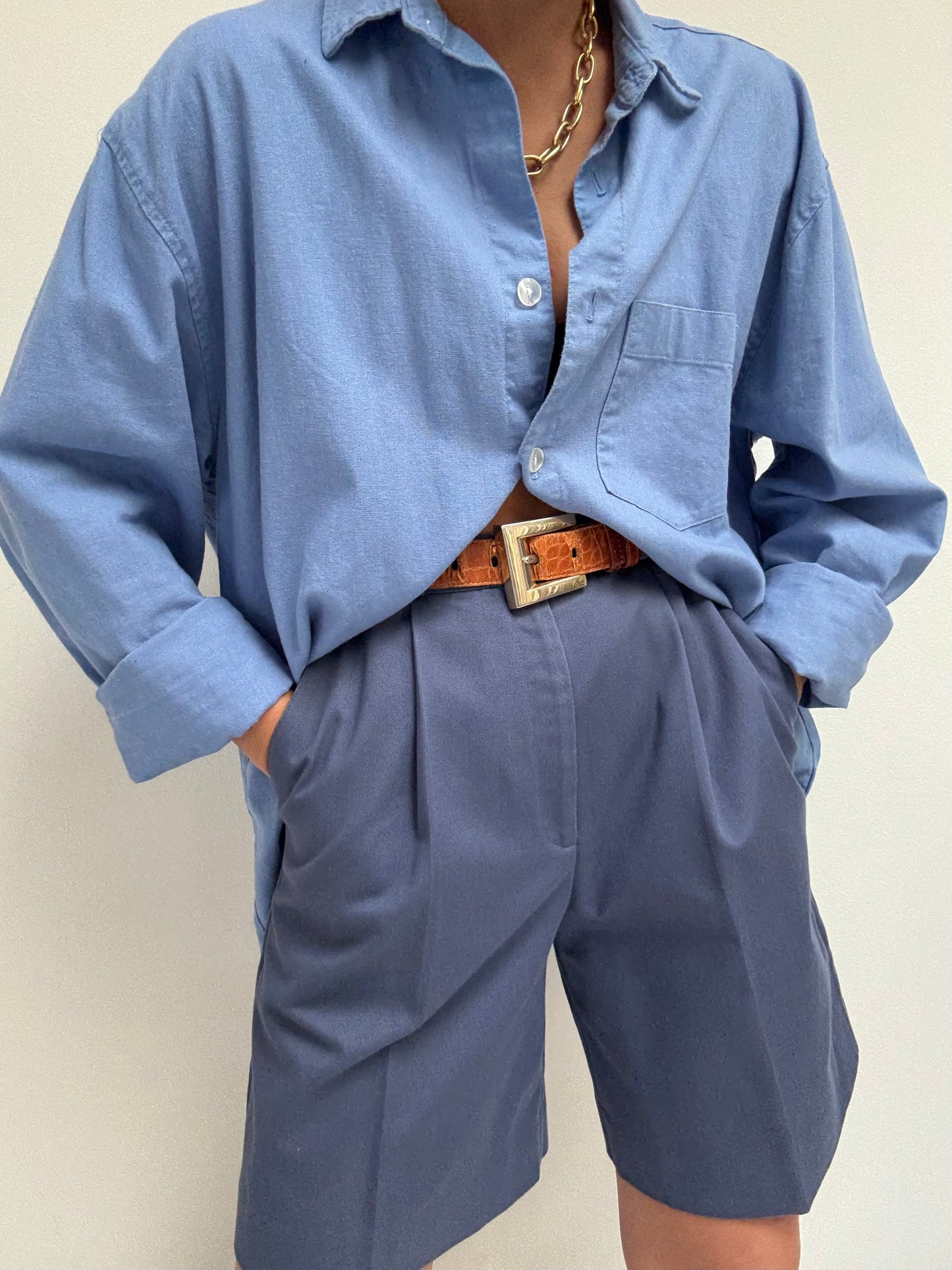 Vintage Plum Pleated Cotton Shorts