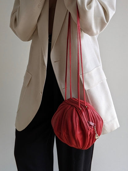 Rare Vintage Red Leather Spherical Purse