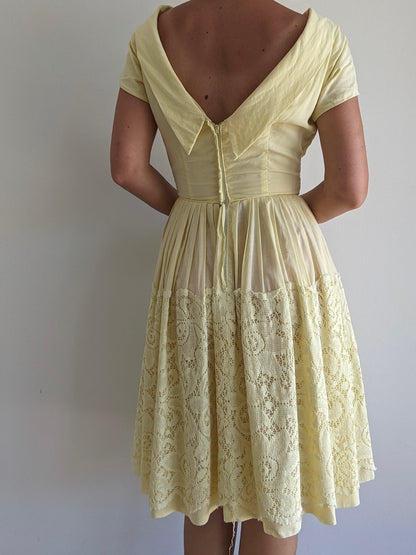 Vintage Butter Yellow Lace Dress