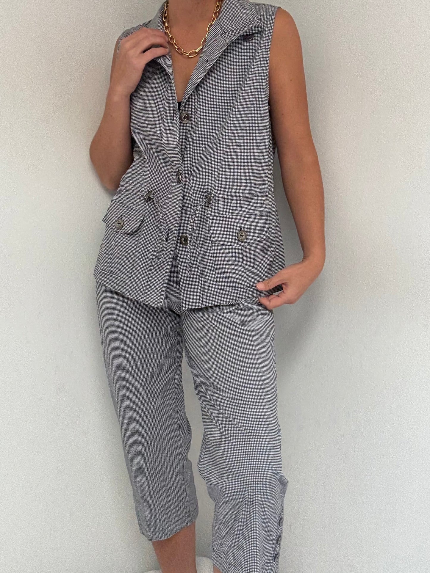 Vintage Gingham Cargo Vest & Pant Set