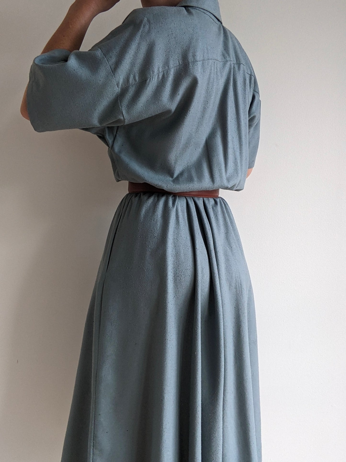 Vintage Stone Blue Raw Silk Dress
