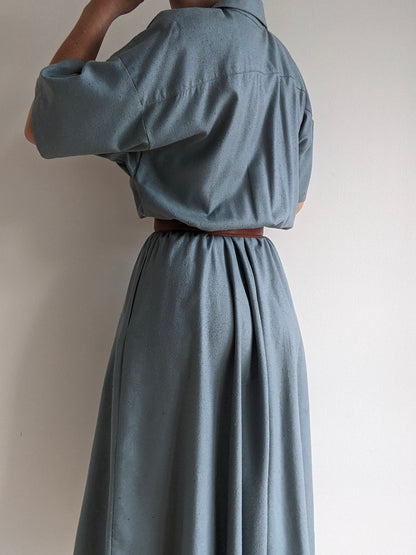 Vintage Stone Blue Raw Silk Dress