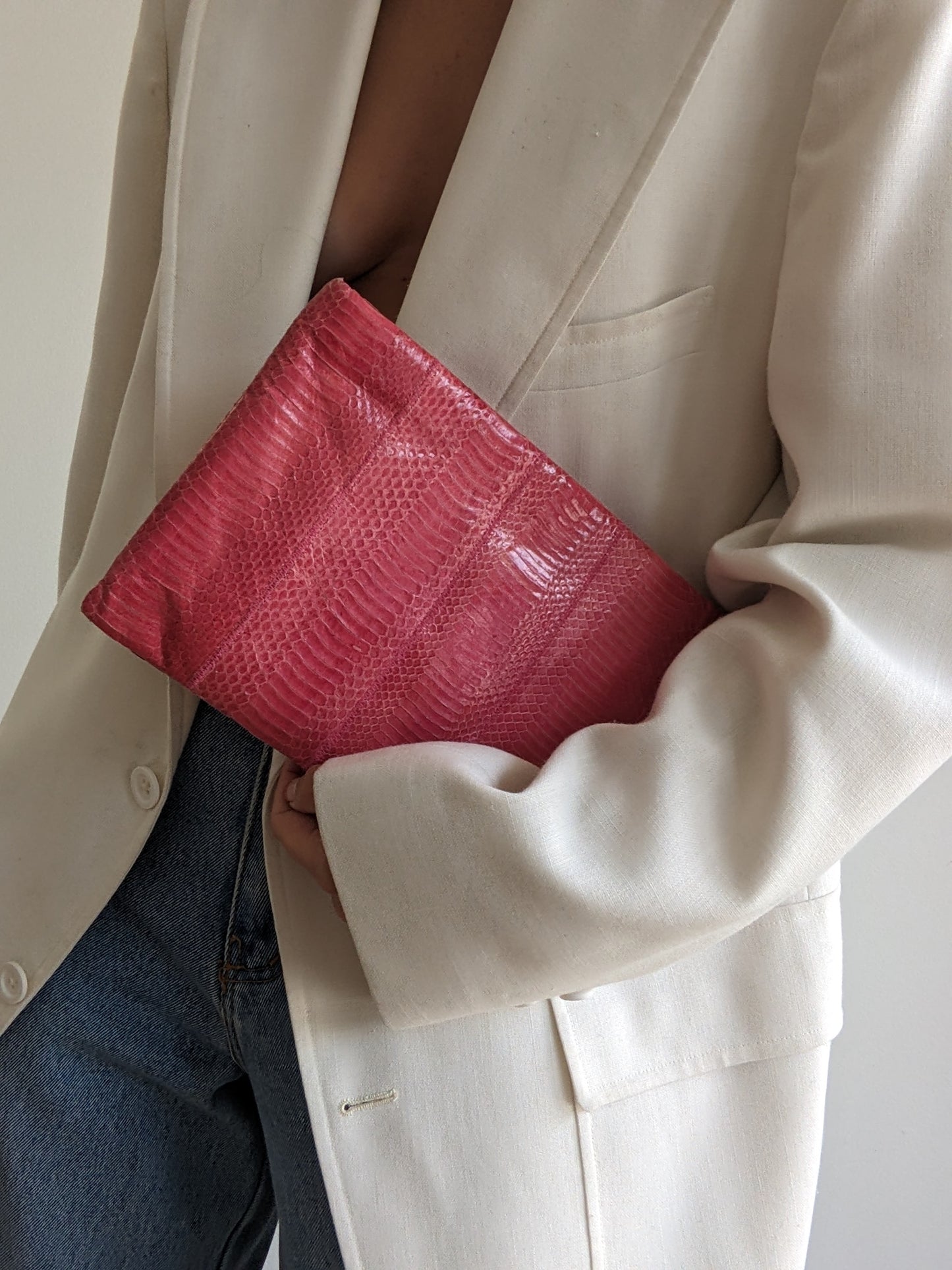 Vintage Watermelon Snakeskin Clutch Purse