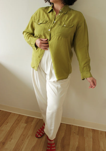 Vintage Chartreuse Silk Blouse
