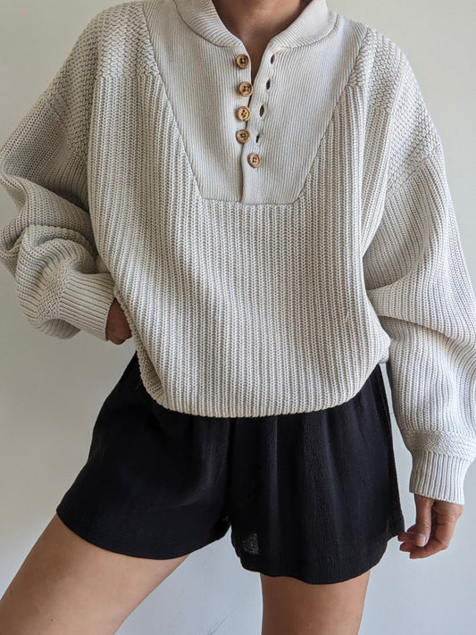 Vintage Pale Stone Cotton Henley