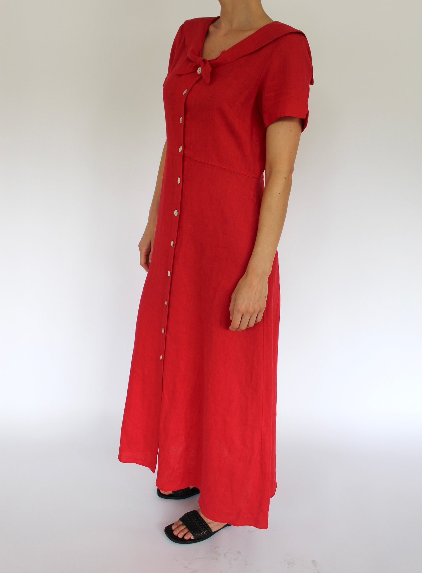 Vintage Cherry Red Linen Sailor Dress