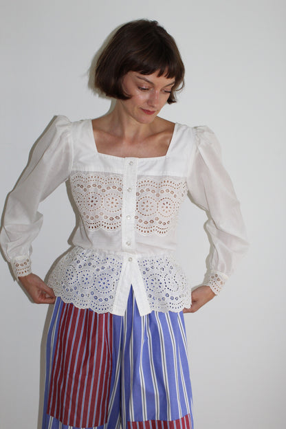 Beautiful Vintage Ivory Eyelet Blouse