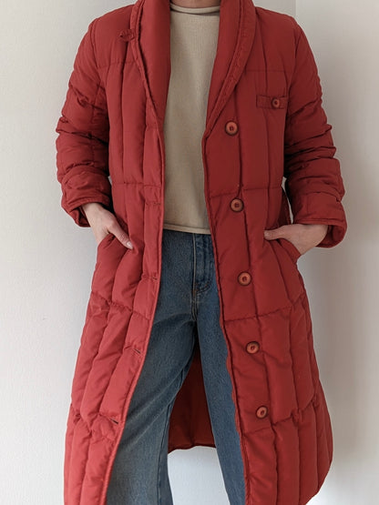 Vintage Persimmon Belted Goose Down Puffer Coat