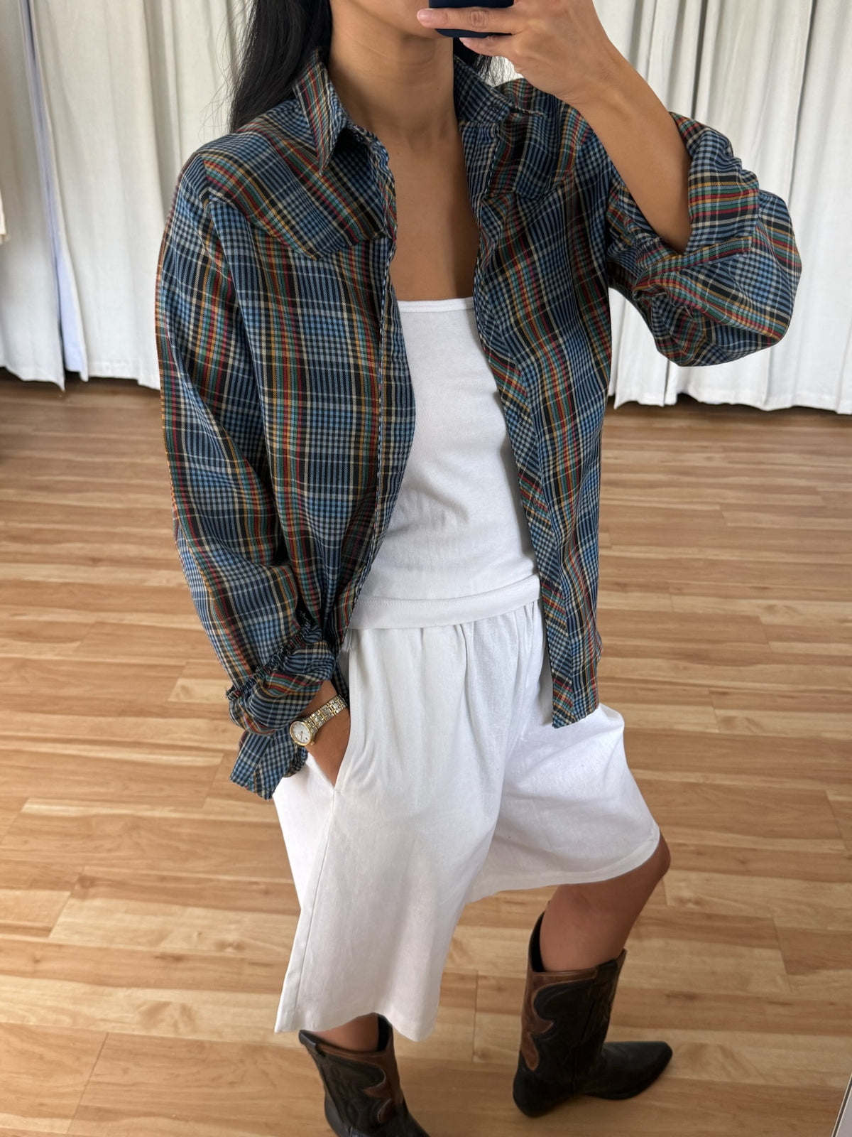 Vintage Thin Cotton Plaid Button Up