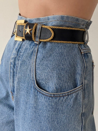 Vintage Nautical Star Pendant Leather Belt