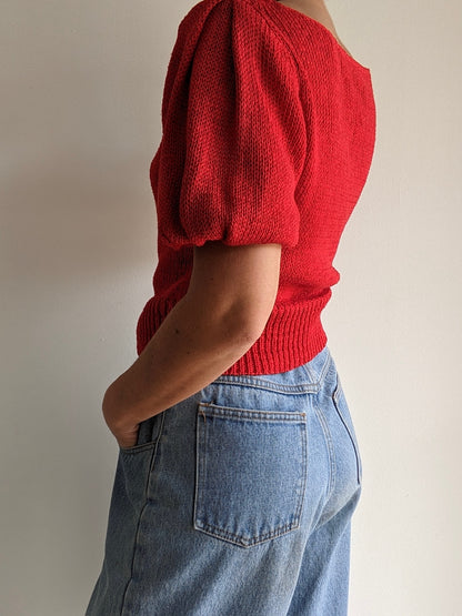 Amazing Vintage Cherry Ballooned Sleeve Silk Knit