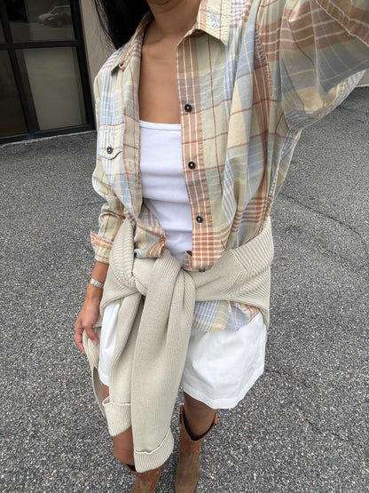 Vintage Faded Sage Plaid Shirt