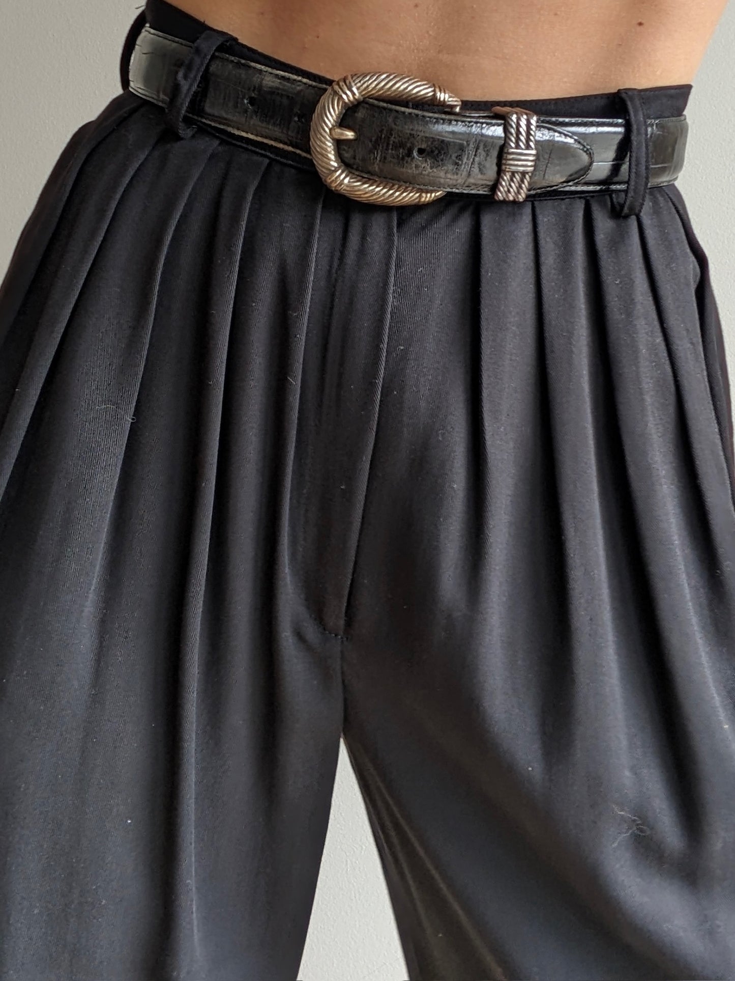 Vintage Ink Black Croc-Embossed Leather Belt