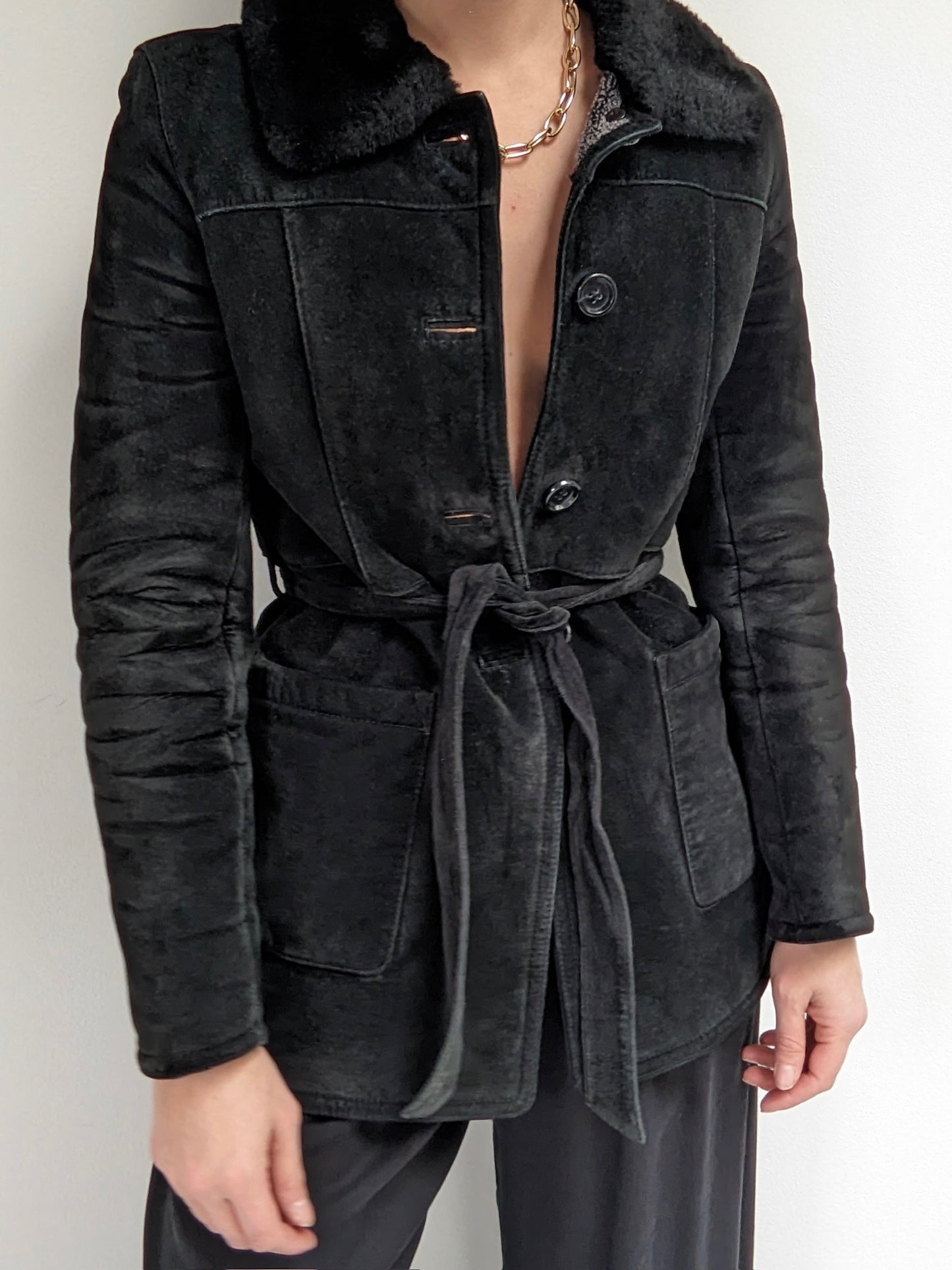 Vintage Caviar Belted Suede Jacket