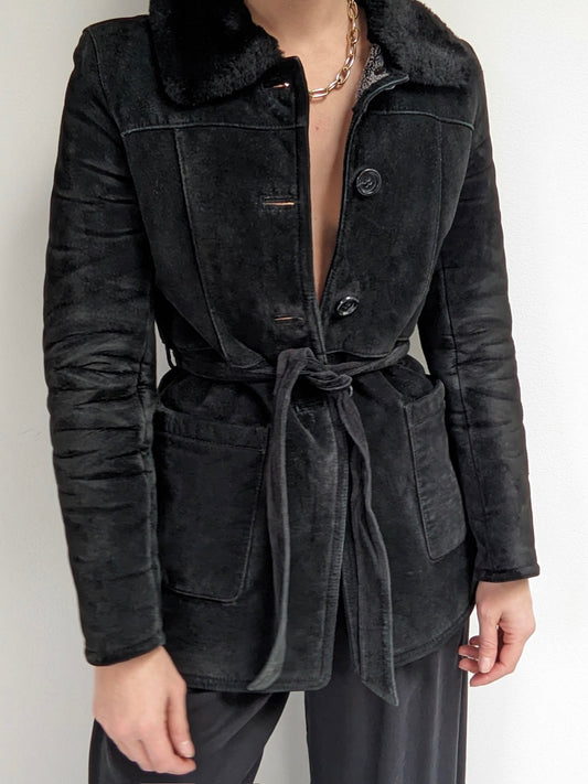 Vintage Caviar Belted Suede Jacket